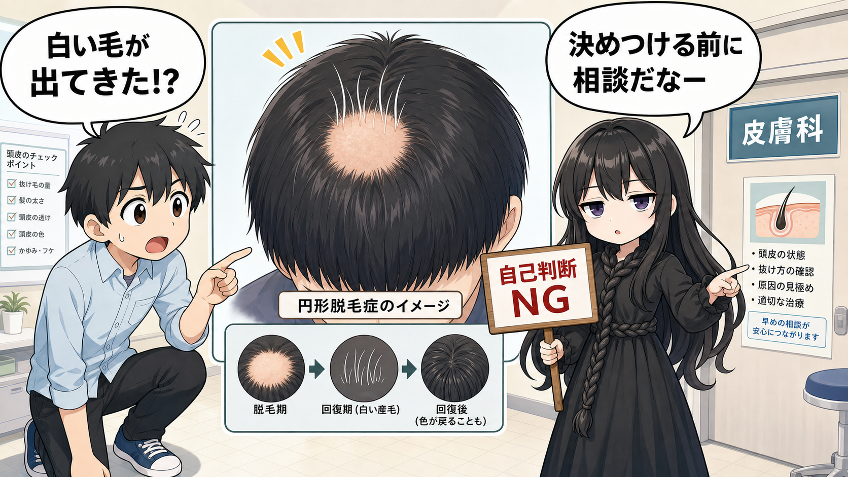 円形脱毛症と白髪