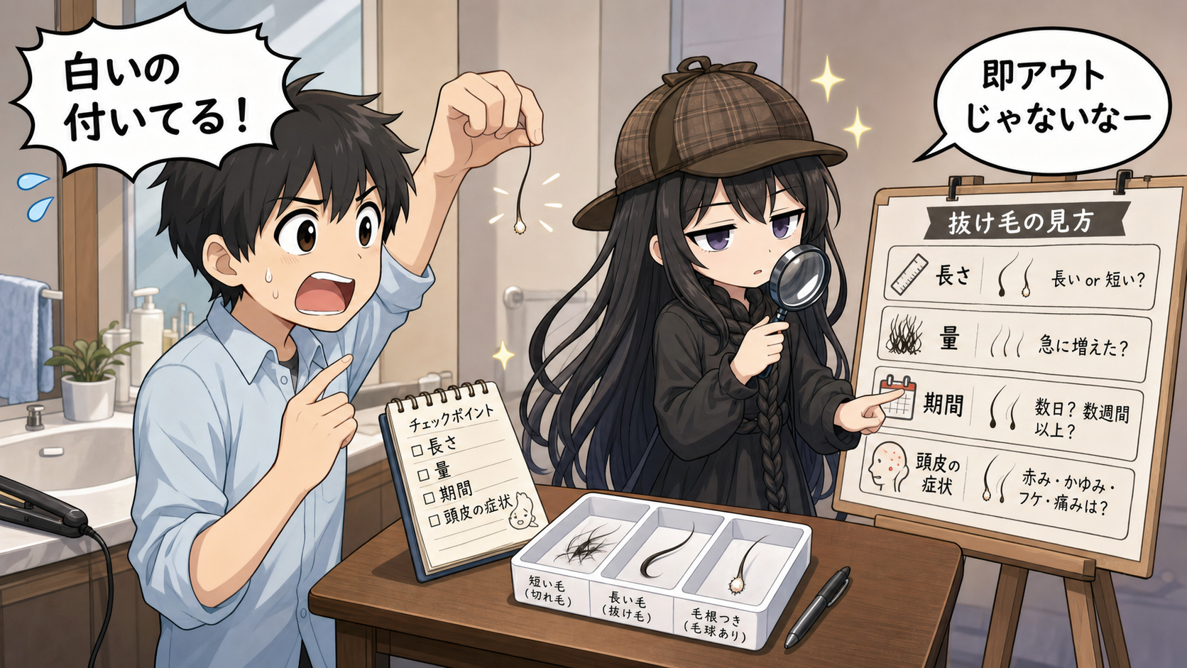 白い毛根つき抜け毛の見方