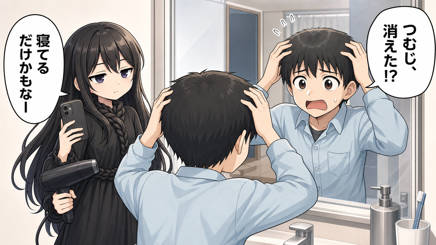 帽子で髪がつぶれることと薄毛の違いを説明する漫画