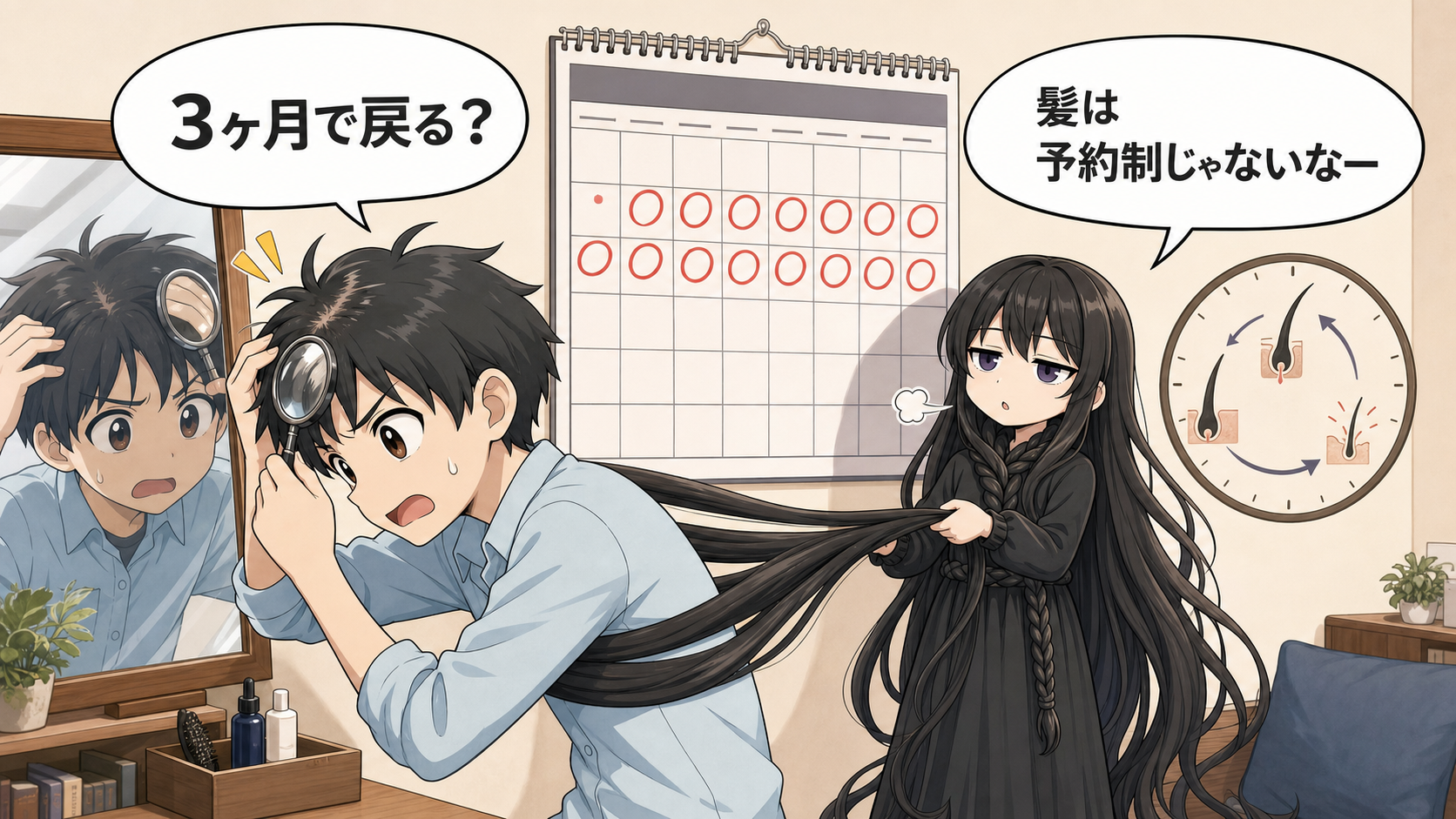禁煙後に髪が変化するまでの期間を解説する画像