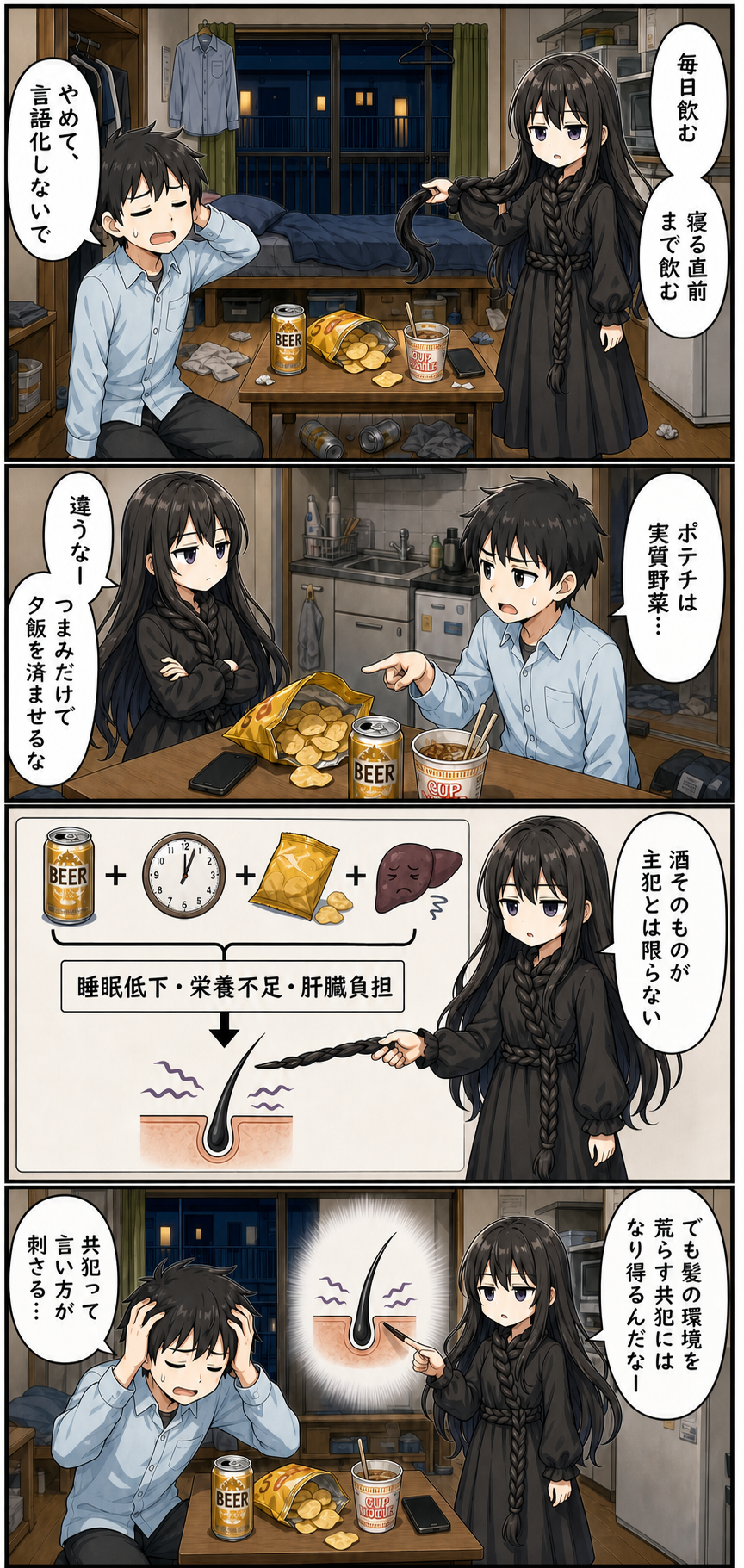 飲酒ではげる?髪の毛さんの晩酌ストップ 導入漫画 3
