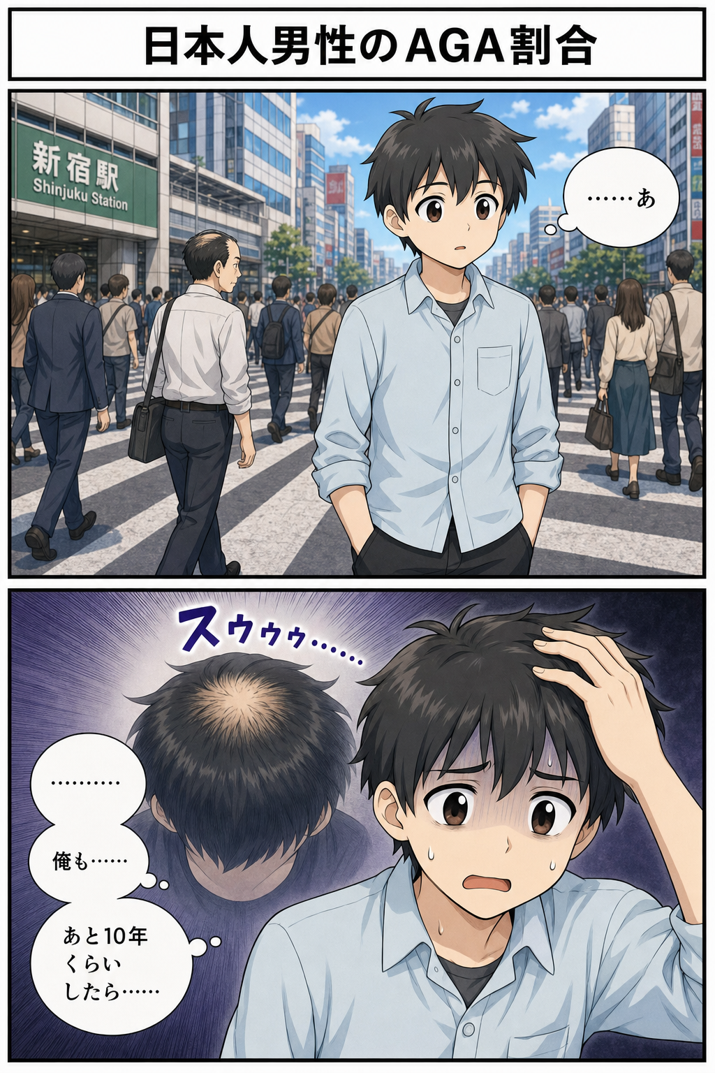 日本人男性のAGA割合を解説する漫画 1ページ目
