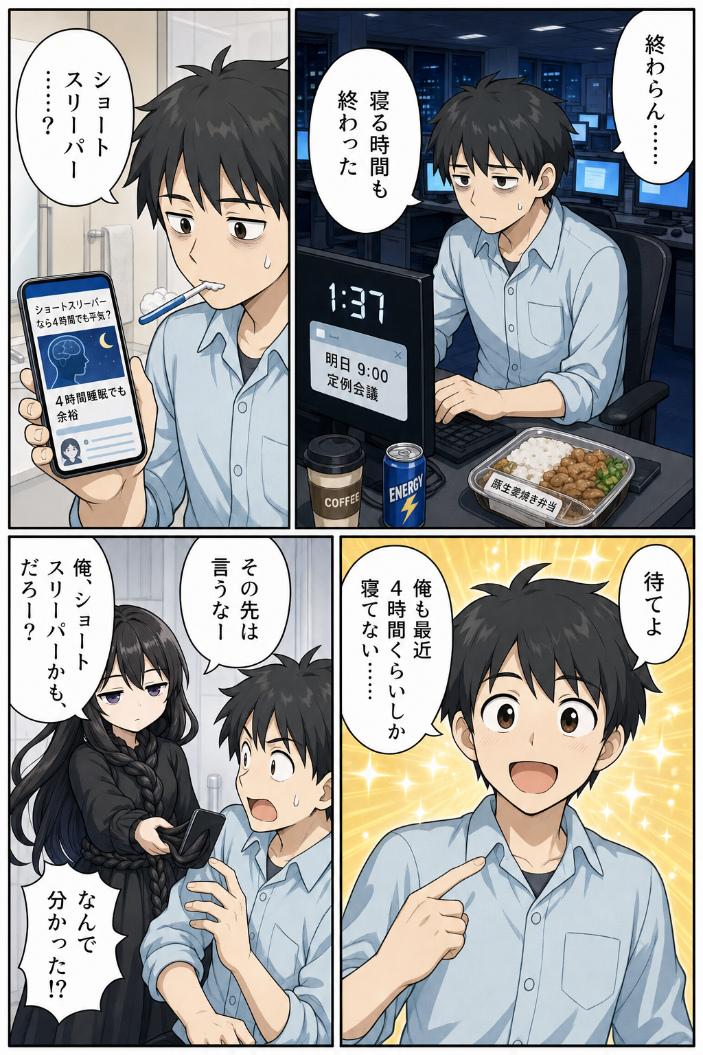 睡眠不足とはげる関係を解説する漫画 1ページ目