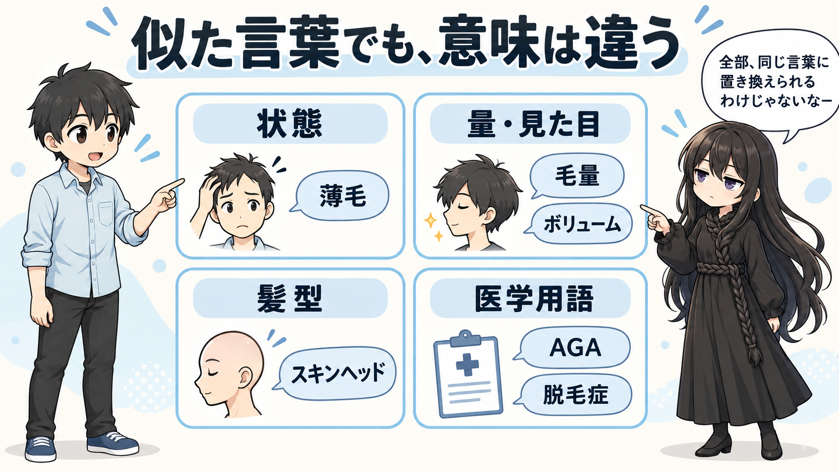 はげの他の言い方とニュアンスの解説イラスト