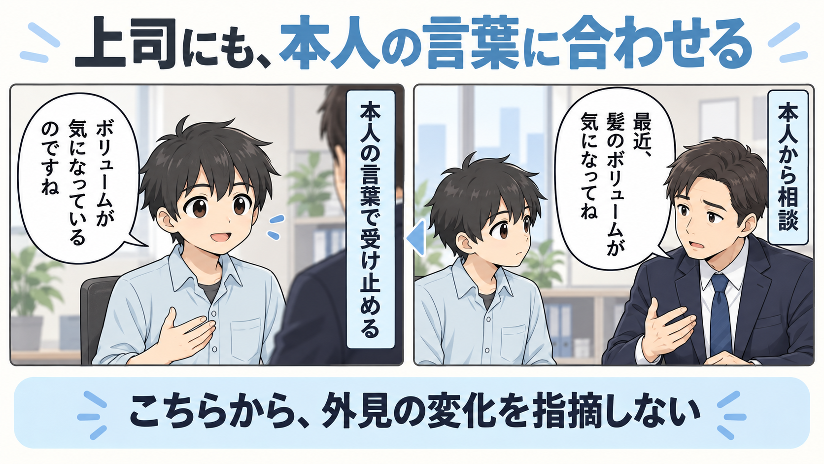 目上や上司に使うはげの言い方の解説イラスト