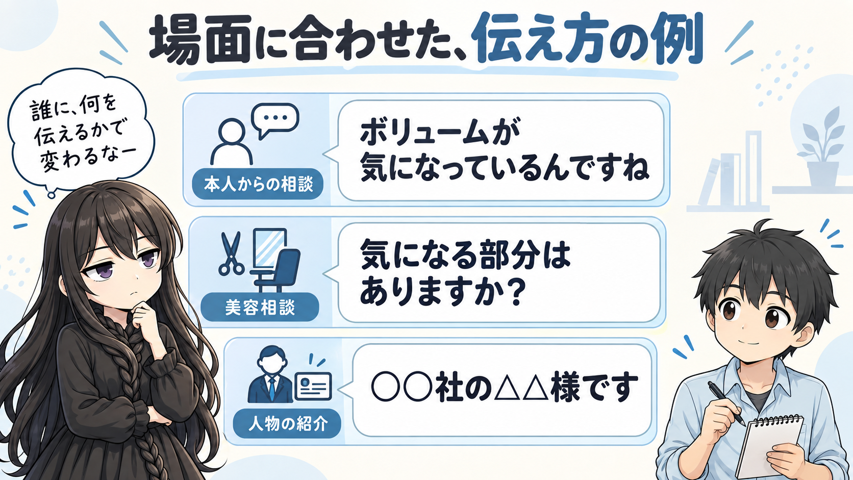 はげの丁寧な言い方の例文の解説イラスト