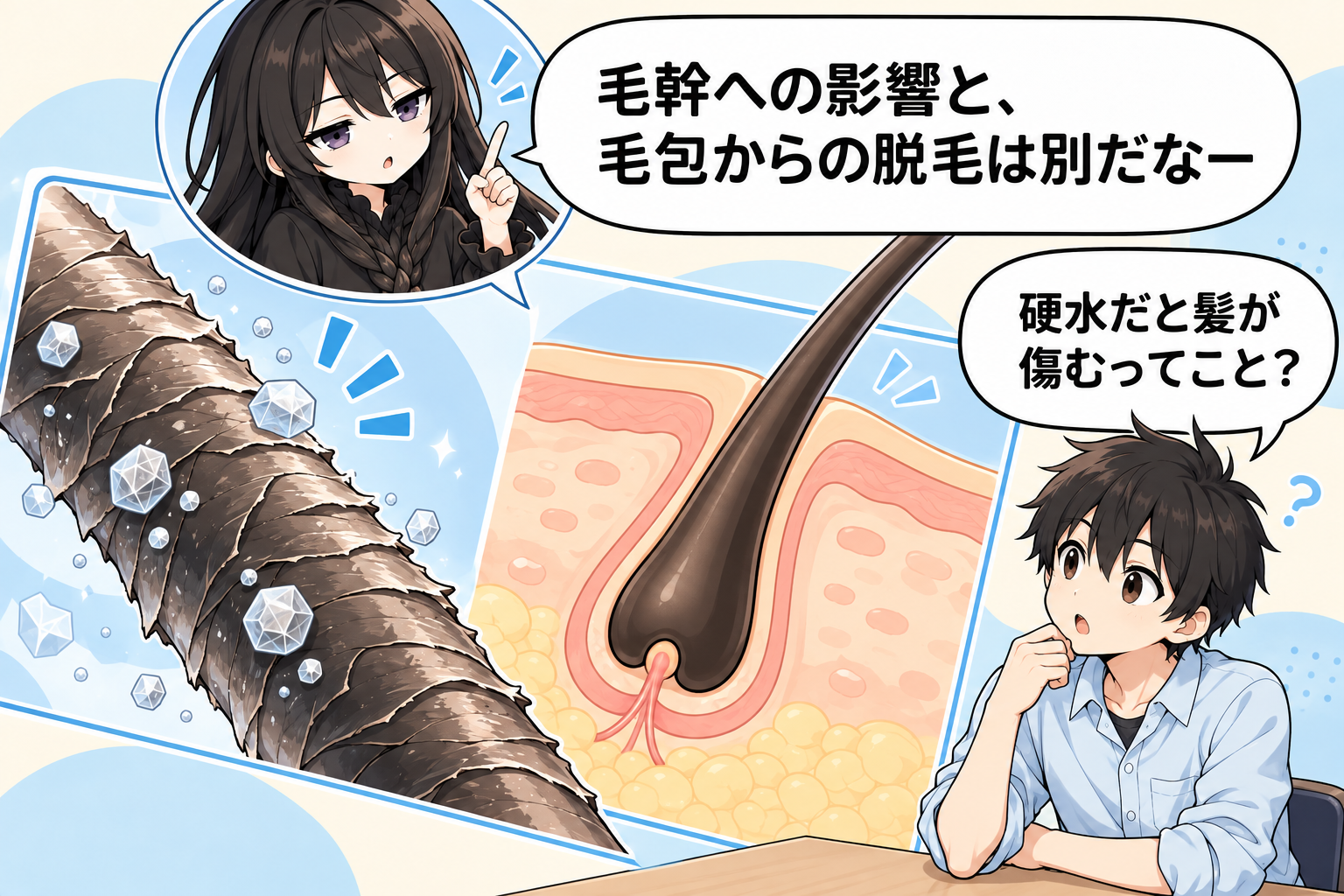硬水が髪の毛に与える影響を顕微鏡で見る