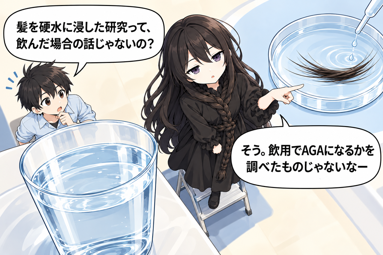 硬水を飲むこととAGAを分けて考えるけい太と髪の毛さん
